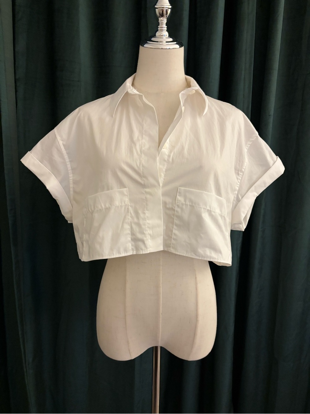 Zara White Cropped Boxy Button-Down Shirt